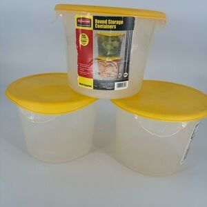 (3)RUBBERMAID 5723-24 ROUND 6 Qt CONTAINER w Yellow Snap on Lid Food Storage